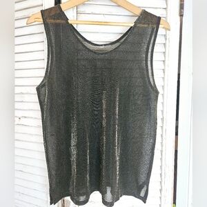 Vintage 90s Sheer Black Tank Top With Gold Sparkle Medium